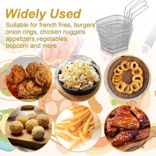 MBAIYO 12 Pcs Mini Square Fry Basket, Stainless Steel Fry Baskets with Handle for French Fries Onion Rings Snacks - Reusable Deep Fryer Holder Fryer Container for Kitchen Restaurant Barbecue Party