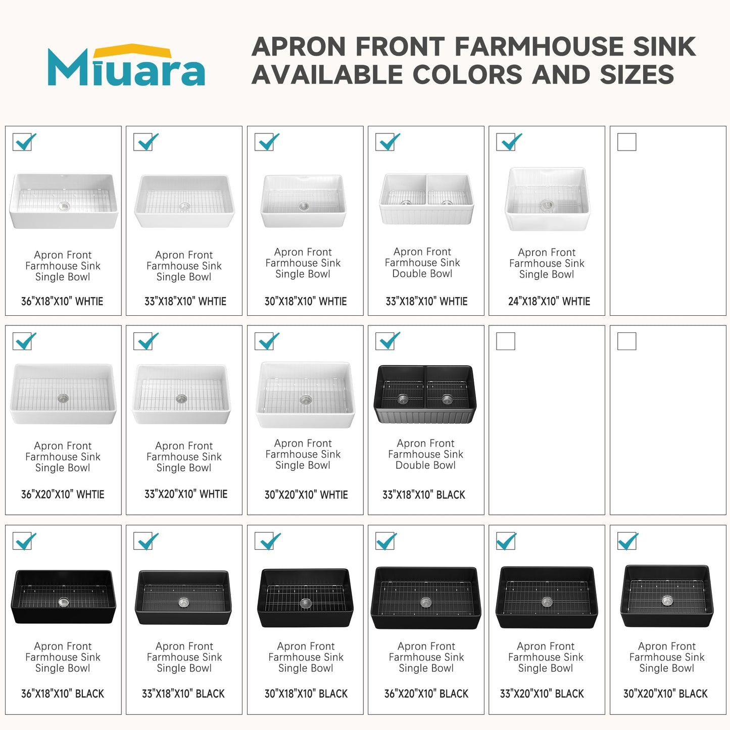 ﻿Miuara Farmhouse Sink 33 Inch - Apron Front Kitchen Sink Reversible 33"x18"x10", Undermount Installation, Farm House Style Single Bowl, Solid Fireclay, Glossy White, for Kitchen