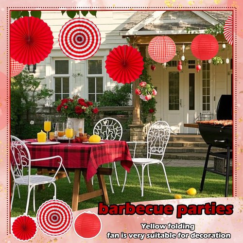 Peywot 15Pcs Red Party Decorations Supplies Set, Hanging Red Paper Lanterns Paper Fans for Home Decor Birthday Wedding Graduation Picnic BBQ Baby Shower Pizza Party