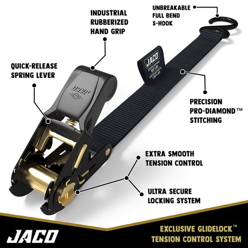 JACO Ratchet Tie Down Straps - 1 inch x 15 ft (Pack of 4) | 1,823 lbs (Black)