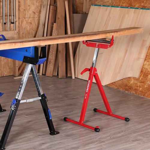 WORKPRO Folding Roller Stand Height Adjustable, Heavy Duty 250 LB Load Capacity, Outfeed Woodworking (Upgraded head)