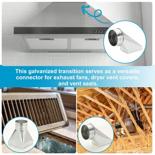 PATIKIL 6" x 4" x 5" 90 Degree Register Boot, Galvanized Steel Transition Rectangular to 5" Round Duct Transition Fitting for Connecting Floor Register Grille HVAC Duct Fittings