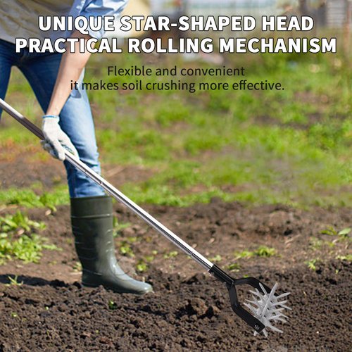 BARAYSTUS Rotary Garden Tool, Adjustable Hand Tiller, Long Handle Cultivator for Aerating, Weeding, Planting and Mixing Soil or Reseeding Grass