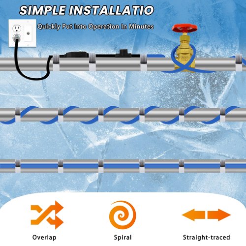 PROEZE 40ft Heat Tape for Water Pipes with Thermostat, for Pipe Freeze Protection, Self-Regulating Heating Cable, Keeps Water Flowing at -40°F, 120V,5W/ft,Pipe Heater for Home,Roof,Outdoor
