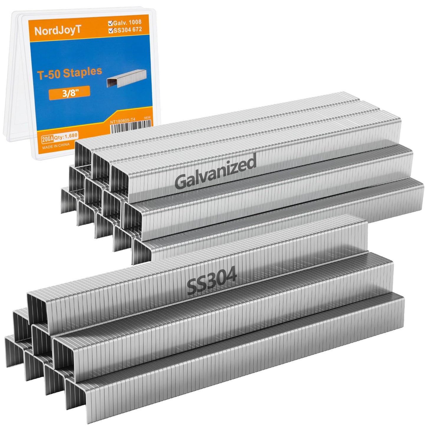 NordJoyT Heavy Duty T-50 Staples 3/8" Crown 3/8" Length 1680 Assorted Pack