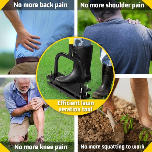 JouZYA Lawn Aerator Tool, Lawn Aerator with 12 Spikes, Automatic Leaf and Dirt Cleaning with Spring-Loaded Design, Metal Manual Aerator for Loosening Soil Aerating Patio, Yard, Garden