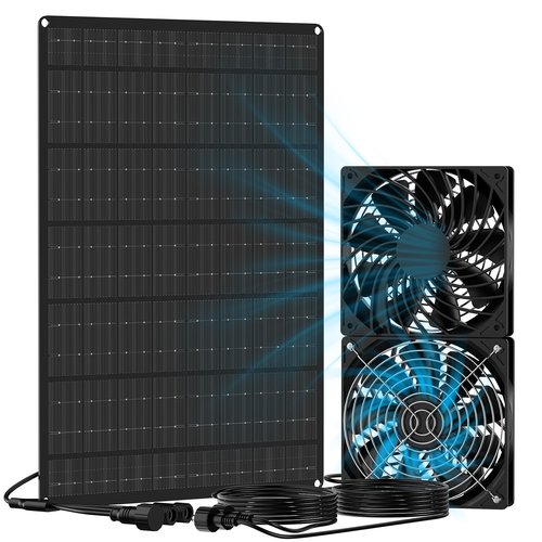 Solar Exhaust Fan, 15W Solar Powered Exhaust Fan - Two High-Speed Silent Fans with Air Intake and Air Exhaust Functions & On/Off Control, Solar Fan for Shed, Dog Houses, Chicken Coops & Greenhouses
