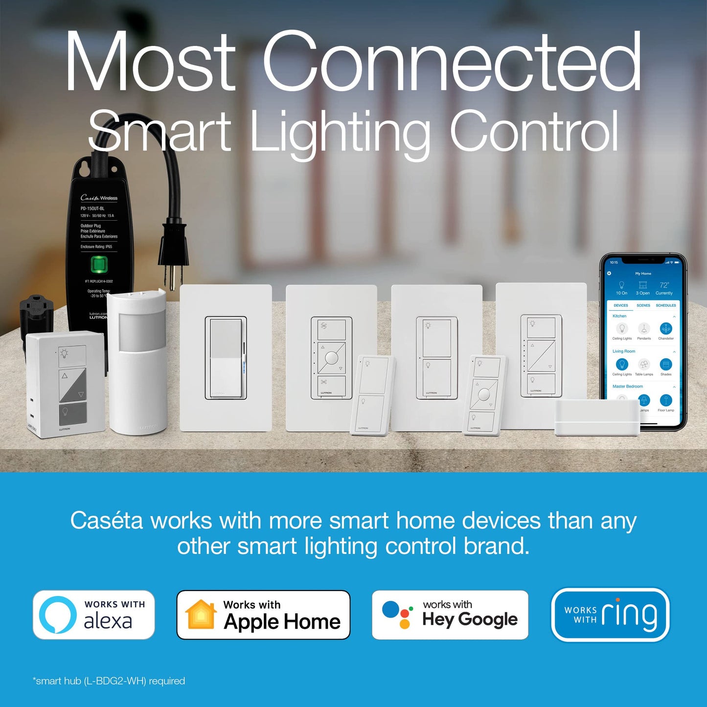 Lutron Claro Smart Light Switch w/ Wall Plate for Caseta Lighting, for LED Lights, Fans, 5 Amp, Single-Pole/3-Way, Neutral Required, DVRFW-5NS-WH-A, White