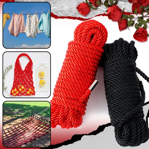 Tisancy 4 Pcs Craft Rope Kit - Includes 2 Bundles Soft Silk Cords & 2 Adjustable Nylon Bracelets, 32. 81 ft Multipurpose Twisted Trim for DIY Projects, Home Decor & Daily Use(Black, Red)