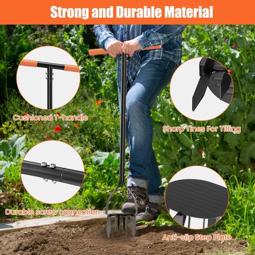 Luvenia Hand Tiller,Garden Tool with 8 Spikes 40" Non-Slip Rubber Grip,Claw Twist Tiller for Reseeding Grass,Cultivating, Soil Loosening, Aerating