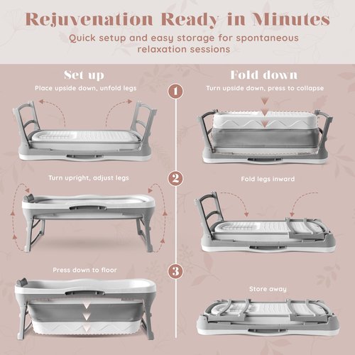 Portable Bathtub for Adult - Large 56'in Foldable Collapsible tub - Ergonomically Designed for the Ultimate Relaxing Soaking Bath. Ideal for Small Spaces - Quick, Effortless Folding Bathtub
