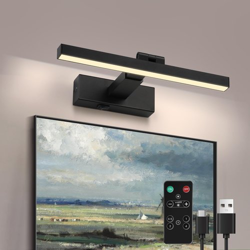 ZitoStory Black Picture Lights for Wall Dimmable Rechargeable Wireless Picture Lights for Paintings LED Wall Light Fixtures Dimmable Wall Sconce with Remote (Black, 12‘’) 3000K