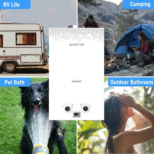 Water Heater Tankless, VANSTON Propane Water Heater Outdoor, 10L 2.64 Portable Water Heaters, Instant Hot Water, Overheating Protection, Easy Installation & Lightweight for RV, Camping