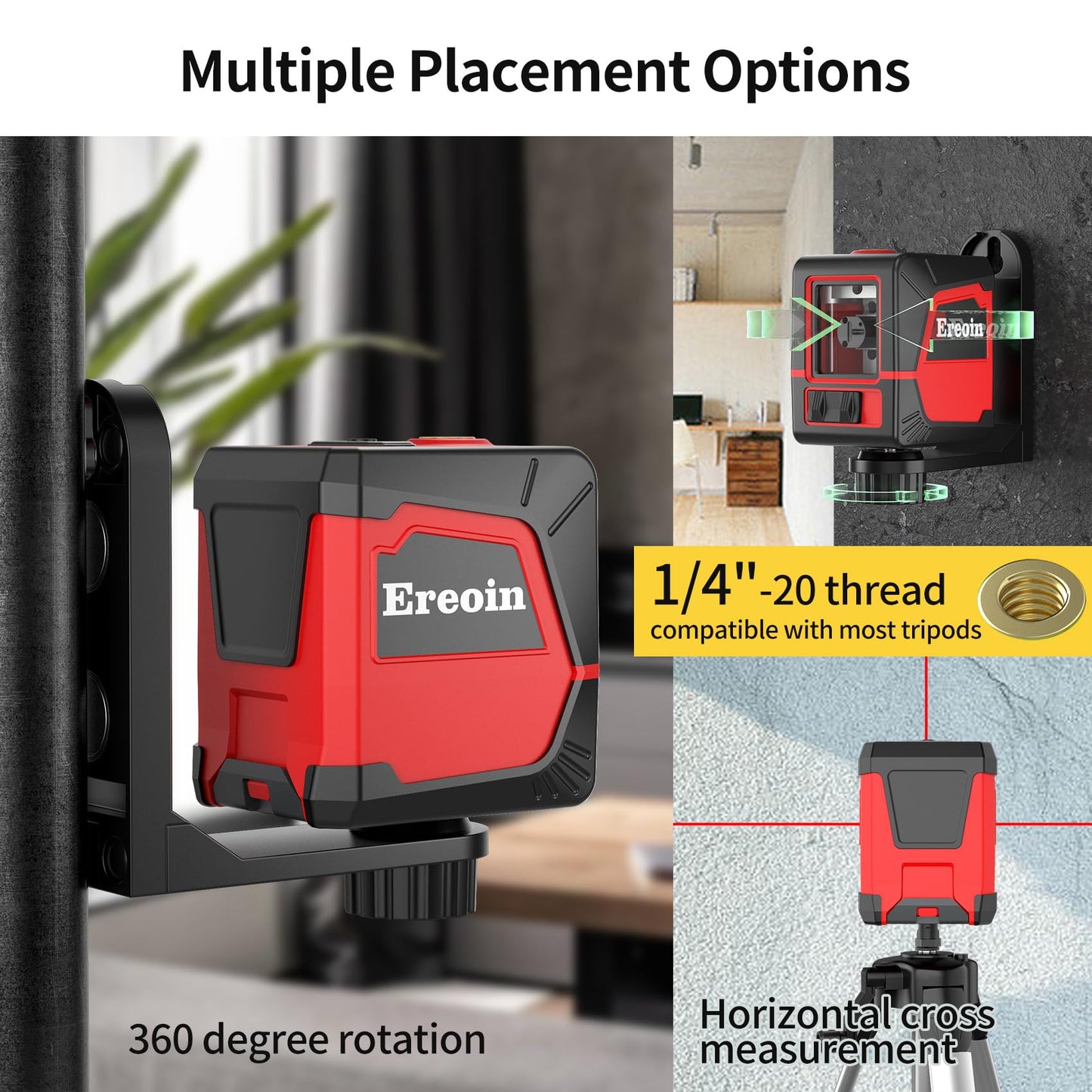 Laser Level Self-leveling Red Cross laser tool with vertical and horizontal lines,360 degree rotation self-leveling mode&IP54 waterproof for Picture Hanging Indoor & Outdoor