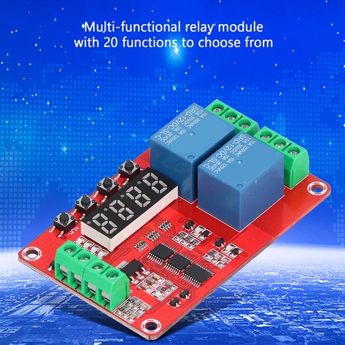 Agatige Time Delay Relay Module, DC 12V Timer Relay Programmable Delay Relay Module with LED Display, 2-Channel Timer Switch Self Lock Cycle Delay Controller Board for Smart Home, Automatic Control
