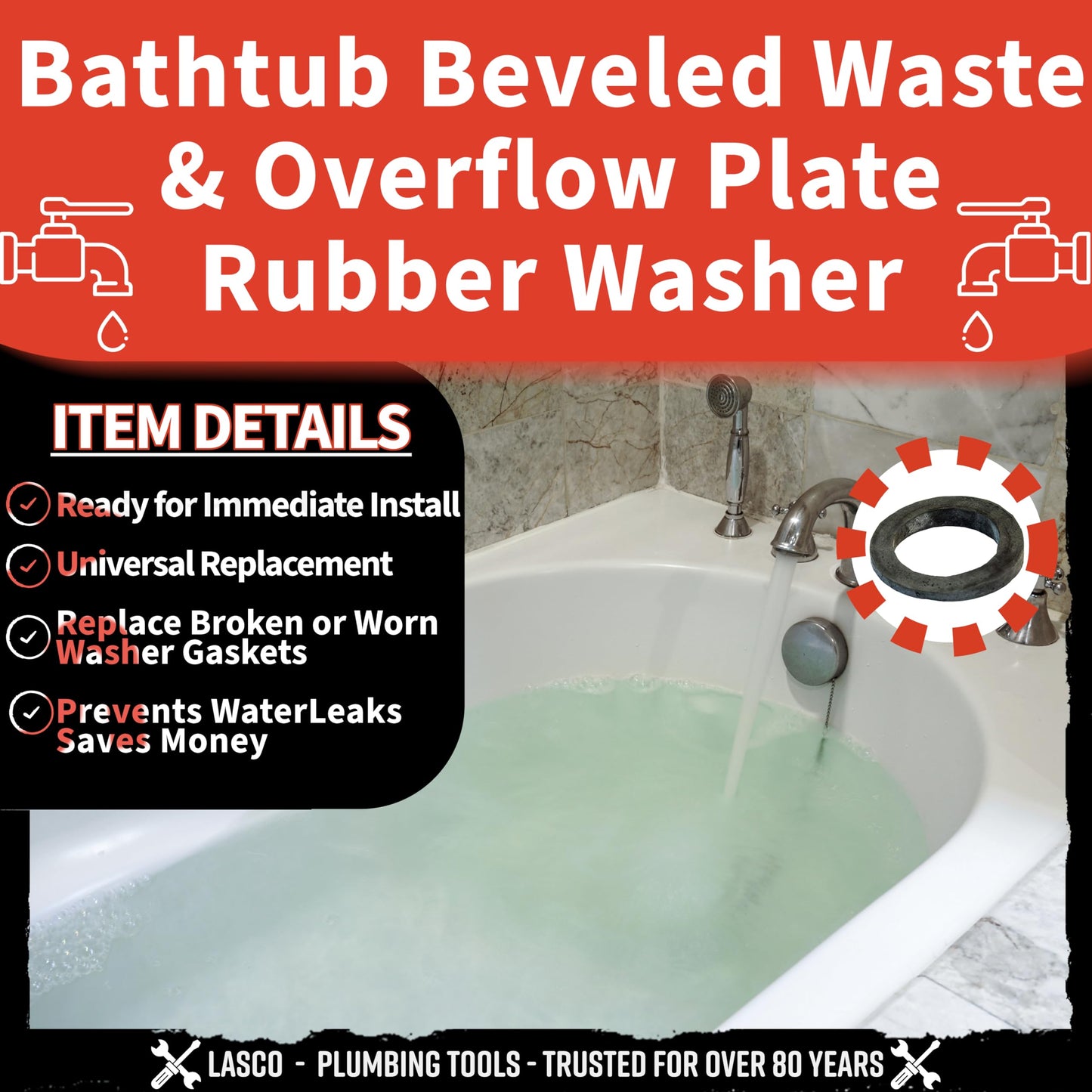 LASCO 02-3027 Bathtub Sponge Gasket for Waste And Overflow Plate, Grey