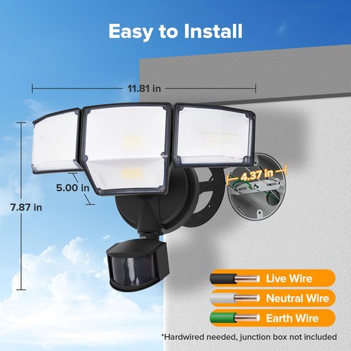 LUTEC 80W 9000LM LED Security Light Motion Sensor Outdoor Lights, 4 Head LED Flood Lights Outdoor 5000K Daylight, IP65 Waterproof, Motion Detected Lights for Outside, House, Garage, Yard (Black)