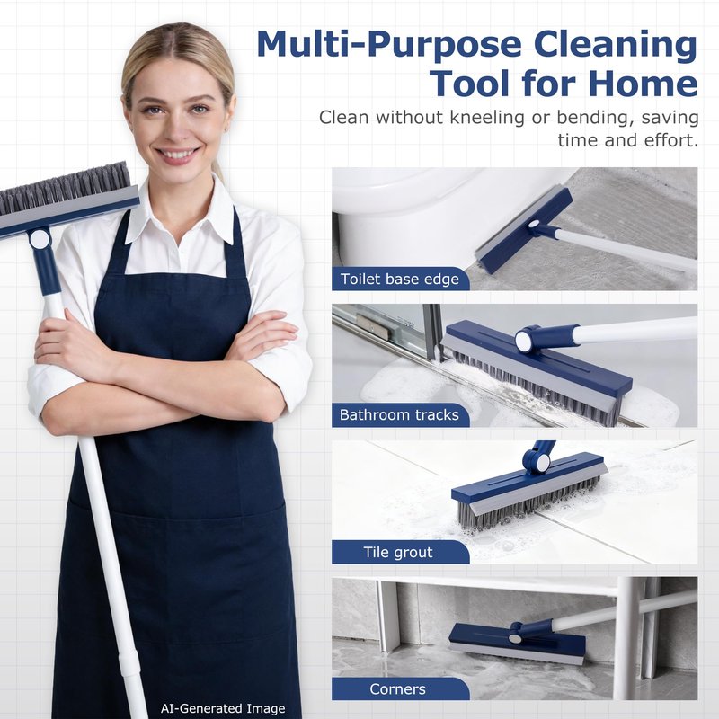 IVYROLL Grout Brush with Long Handle, Grout Cleaner Brush for Tile Floors, Stiff Bristles for Crevice, Tile Line, Shower, Kitchen, Bathroom