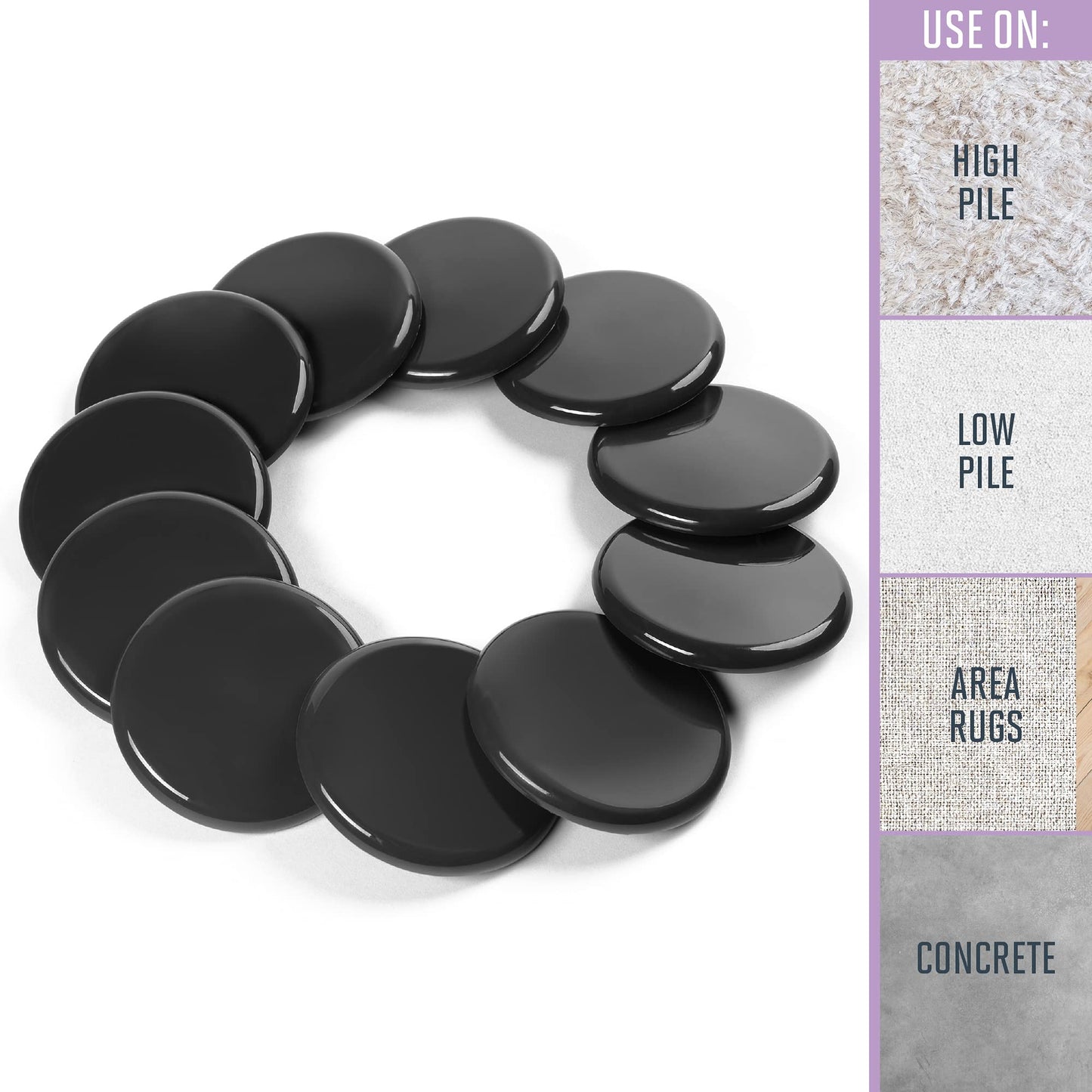 Super Sliders 3 1/2" Round Reusable Furniture Sliders for Carpet - Effortless Moving and Surface Protection, Black (4 Pack)