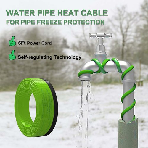 MAXKOSKO 10 Feet Pipe Heat Cable for Water Pipe Freeze Protection, Self-Regulating Heat Tape for Metal And Plastic Home Pipes, Anti-Freeze Pipe Heating Trace System 120 V