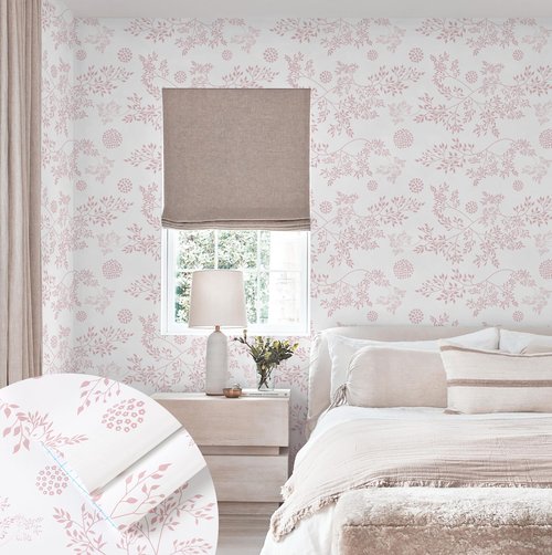 Heroad Boho Peel and Stick Wallpaper Pink Floral Contact Paper 17.3"x78.7" Leaf Wall Paper Removable Self Adhesive Wallpaper for Cabinet Bathroom Waterproof Nursery Decor Vinyl Papel Tapiz para Pared