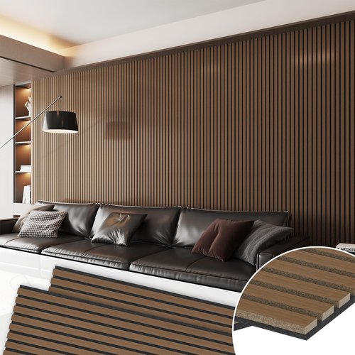 ZRJT 2 Panel Wood Slat Acoustic Panel 48" x24" for Sound Absorbing, Soundproof Wood Slat Panel Cover 16 Sq.Ft, 3D Fluted Sound Absorbing Paneling for Wall Decor, Living Room, Bedroom, Walnut