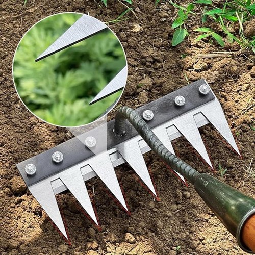 Porindisi Gardenia Iron Rake 2.0 with 8 Teeth for Versatile Weeding and Gardening, Heavy-Duty Carbon Steel Handle Ideal for Landscaping, Lawn Care, and Soil Cultivation