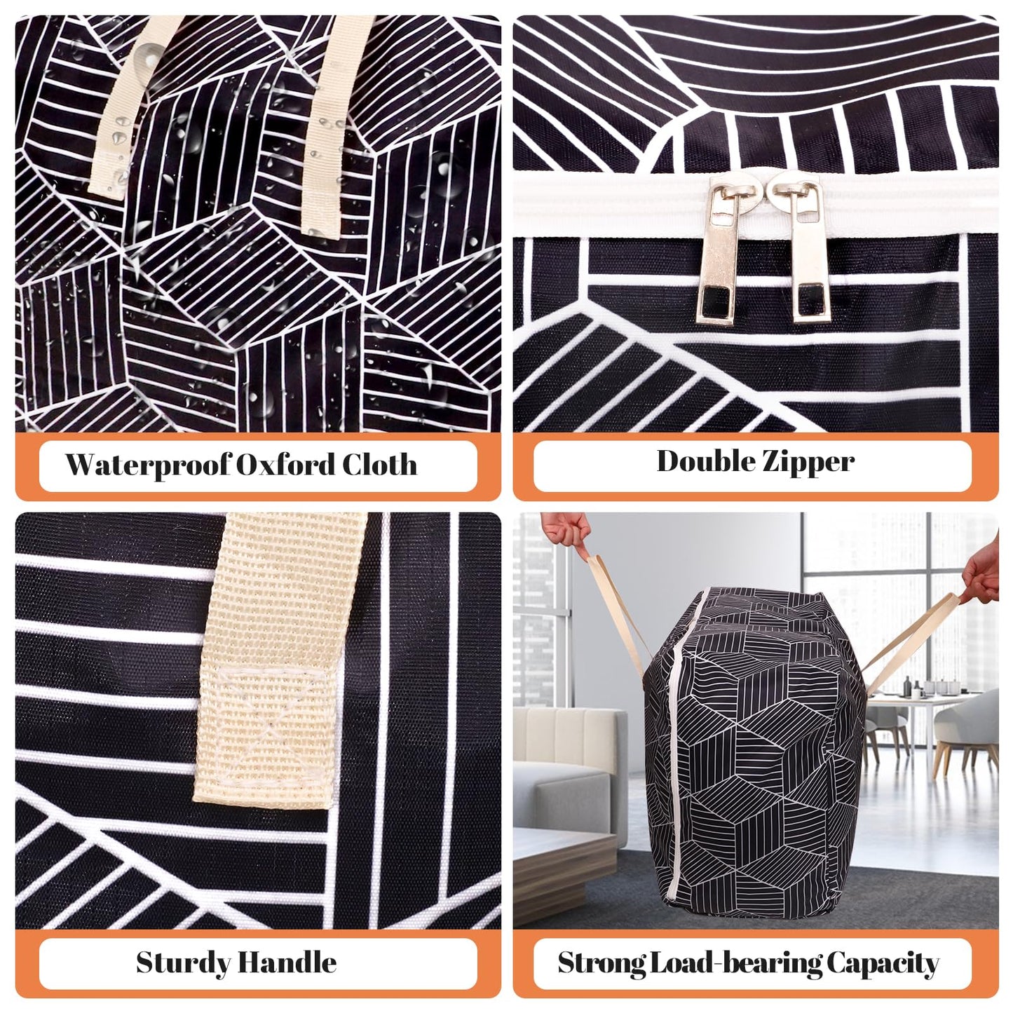 Dntorx 4 Pack Large Storage Bag, 28GAL Moving Bags with Zips Large Duvet Storage Bag Clothes Storage Bags Underbed Storage Box for Clothes, Pillows, Bedding, Blankets, Christmas Storage Containers