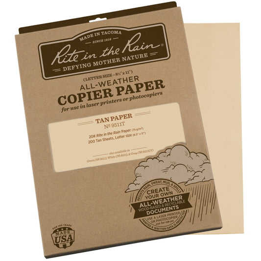 Rite In The Rain Weatherproof Copier Paper, 8.5" x 11", 20# Tan, 200 Sheet Pack (No. 9511T)