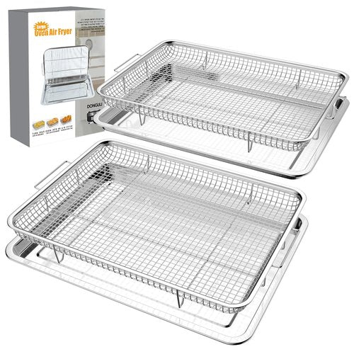 2-Pair Set Air Fryer Basket for Oven 15.7"x11.8", Large Air Fryer Basket and Tray Stainless Steel Oven Air Fryer Pan Rack for Cooking Baking and Broiling