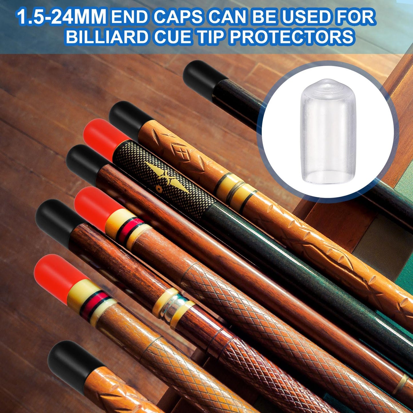 HARFINGTON 100pcs Round Rubber End Caps 9.5mm ID Bolt Covers Caps Vinyl Rubber Flexible Screw Thread Protectors for Metal Tube Rod Bolts, Translucent