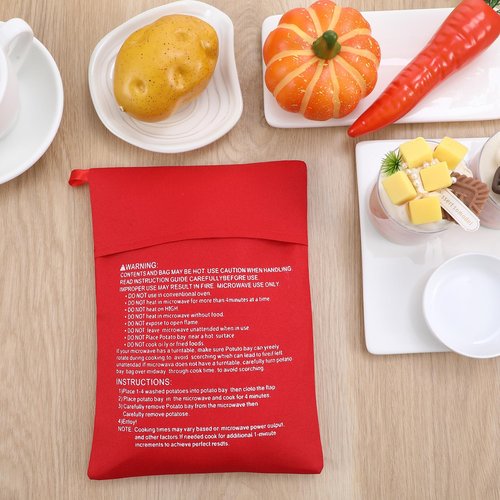 4 Pcs Baked Potato Microwave Bag Reusable Microwave Cooker Pouch Potato Bag Quick-Cook Easy Kitchen Gadget Cooker for Fluffy Sweet Potatoes Red Baked Pouch