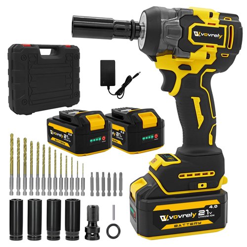 Cordless Impact Wrench 480 Ft-lbs(650N.m) High Torque 1/2 Inch, 3300RPM Brushless Electric Impact Gun, 2 * 4.0Ah Battery 4 Sockets 19 Drill Bits, 3 In 1 Impact Wrench for Car Home DIY