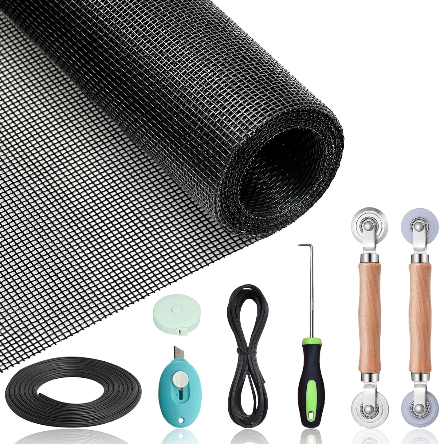 Windows Screen Replacement Kit and Screen Door Repair Kit 48"x177" Durable Fiberglass Screen Mesh Roll with All Tools in Window Screen & Sliding Screen Door Replacement for Windows, Patio and Porch
