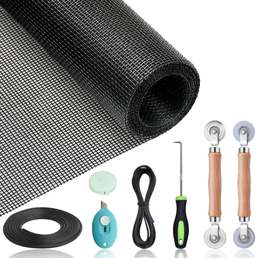 Windows Screen Replacement Kit and Screen Door Repair Kit 48"x177" Durable Fiberglass Screen Mesh Roll with All Tools in Window Screen & Sliding Screen Door Replacement for Windows, Patio and Porch