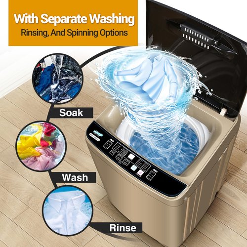 BORCOLO Portable Washing Machine, 17.7lbs Full-Automatic Small Washing Machine for Apartment, 10 Wash Programs with Drain Hose Dorm Size Portable Washer for RV, Home, College, Gold