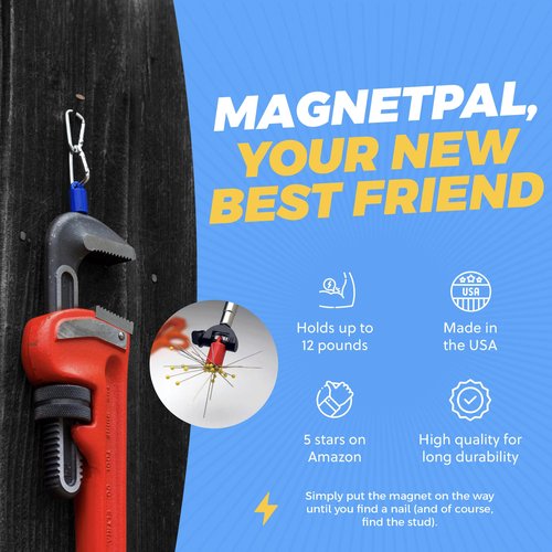 MagnetPAL Heavy-Duty Neodymium Anti-Rust Magnet, Magnetic Stud Finder, Hide-A-Key, Tool Holder & Retrieval, Most Powerful Magnet 12lb Pull, Indoor or Outdoor Multi Use Tools, Quick Release Keys Red