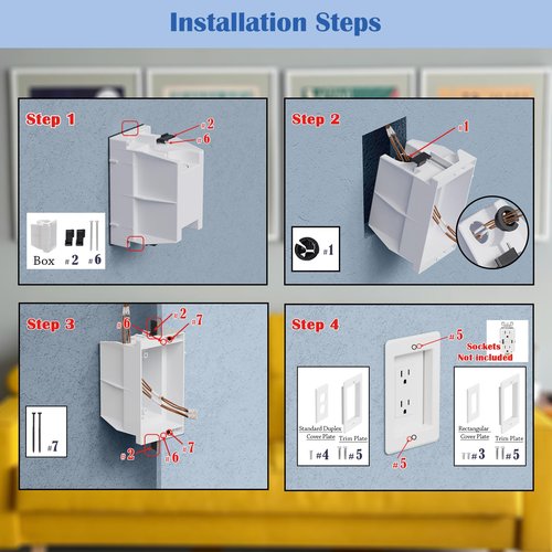 Recessed Outlet/Electrical Box Single Gang, Recessed Outlet Box for Wall Mount TV, Antenna, Phone and Cable TV, Suitable for GFCI Outlet and Standard Outlet, for Old or New Construction(1 Pack)