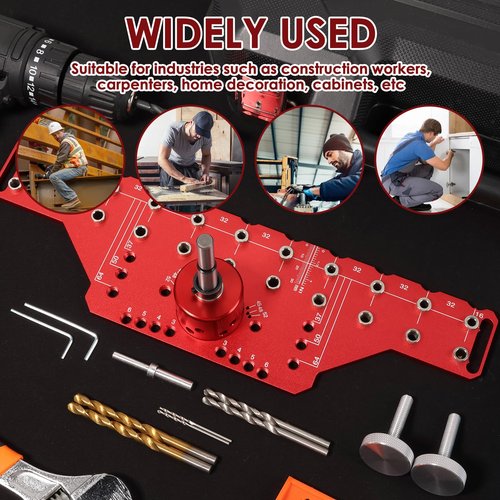 LYDODOKA Shelf Pin Jig and Hinge Jig, 2 In 1 Cabinet Hardware Jig Tool with Self-contained Clamping & 1/4 inch 5mm Drill Bits, Cabinet Concealed Hinge Drilling Guide for Door Woodworking