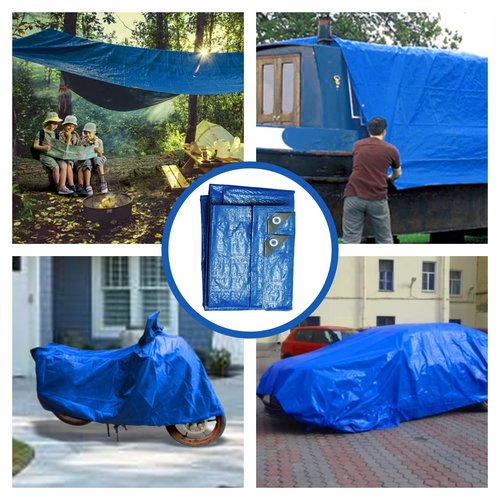 Tarpuglider Blue Tarp Pack of 4 Tarps Heavy Duty waterproof 8x10 Large Multipurpose Poly Outdoor Tarps Cover 5 Mil Thickness Blue Tarpaulin Reinforced Rip Resistant Rubber Edges With Aluminum Grommets