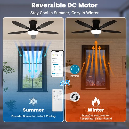 Floisdace Ceiling Fan with Lights and Remote Control,42 Inch Low Profile Flush Mount, Black Ceiling Fan with Quiet Reversible Motor, 3CCT Dimmable LED, Modern Ceiling Fans for Bedroom, Indoor, Outdoor