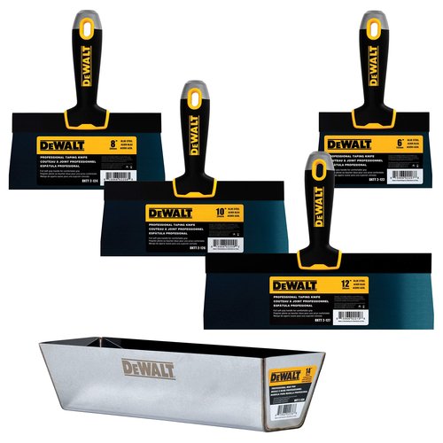 DEWALT Blue Steel Taping Knife & Mud Pan Set + Free Bonus 6" Knife | 8/10/12-Inches | Soft Grip Handles | DXTT-3-164