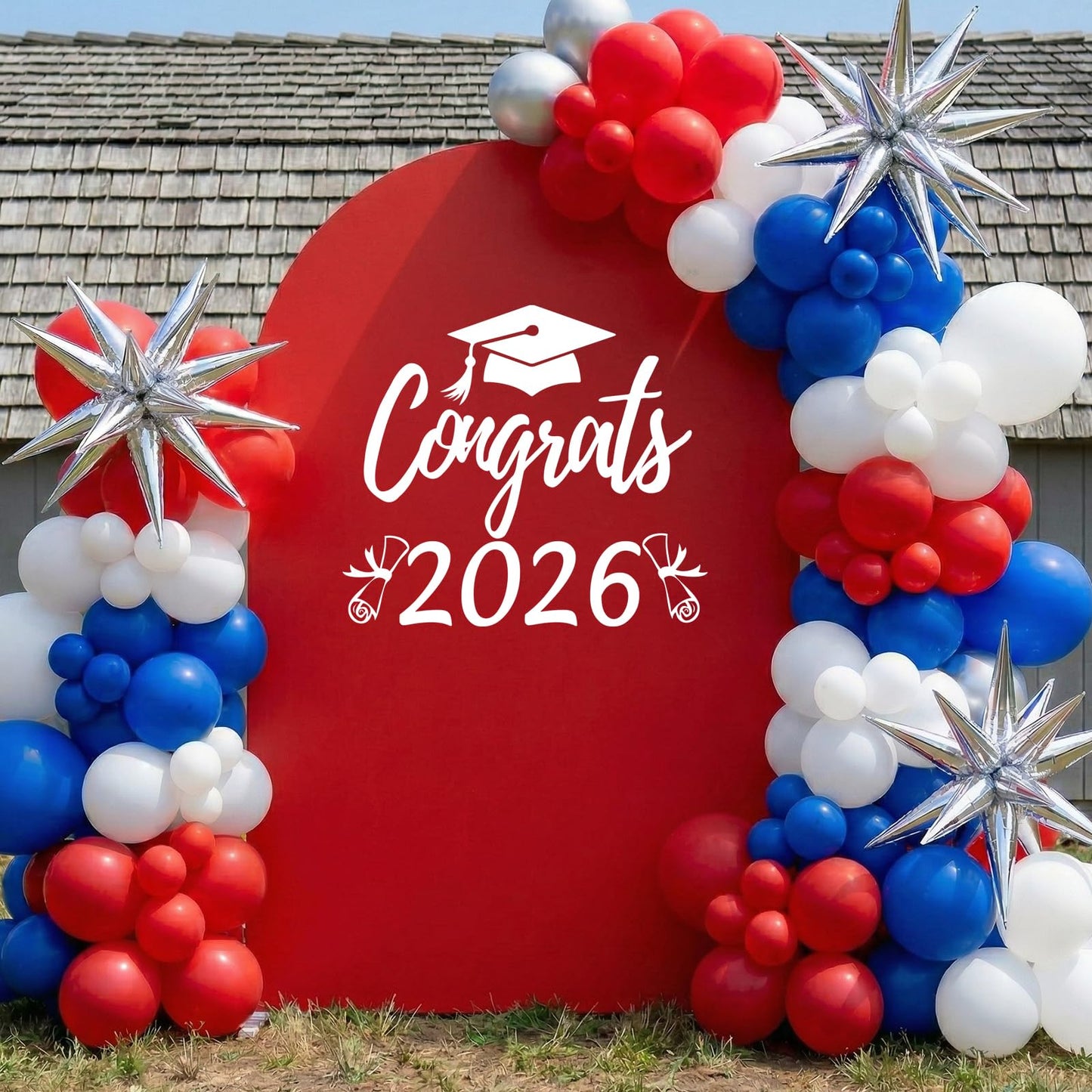 Taymism White Graduation Decal for Arch Backdrop Congrats Grad 2026 Sign Graduation Decorations Class of 2026 Vinyl Decals for Arch Cover Background Sign for Graduation