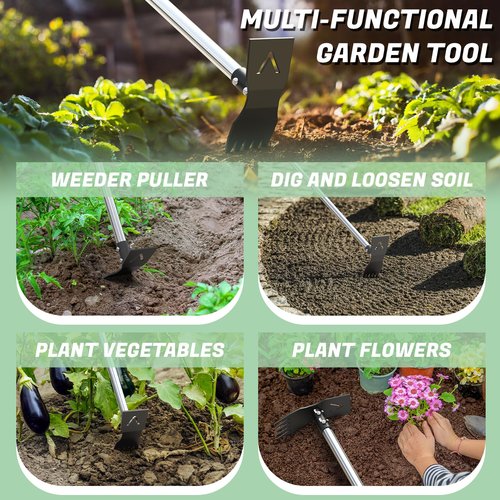Viscogrip Weed Puller Tool with Long Handle - Heavy Duty Manual Weed Remover Tool，2 in 1 Weeding Rake & Garden Hoe, Garden Uprooting Tool for Yard, Lawn and Patio