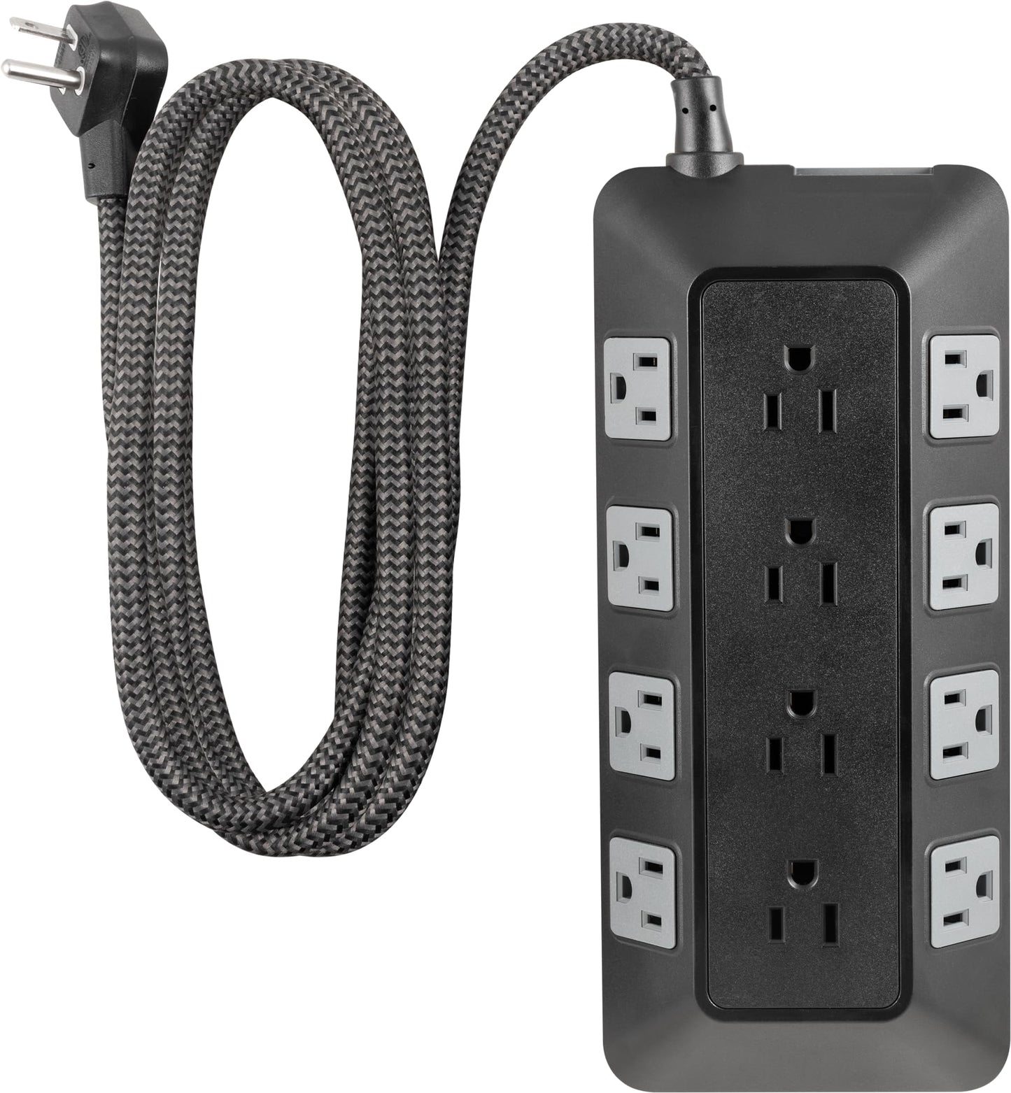 GE UltraPro Adapt 12-Outlet Surge Protector, 6ft Braided Heavy Duty Extension Cord, Flat Plug Power Strip, 3540 Joules, Black, 74542