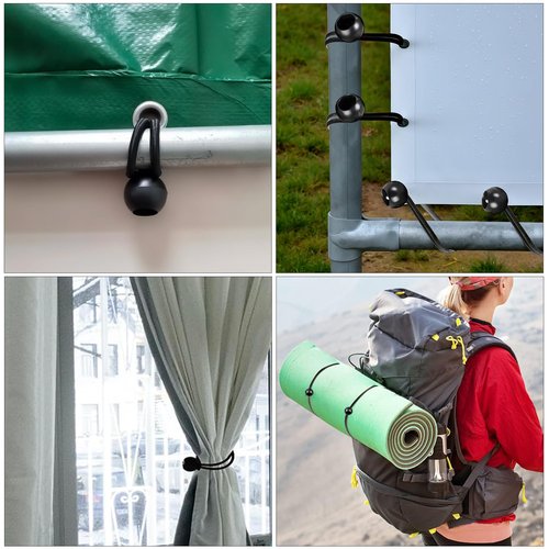 30pcs Black Ball Bungee Cords – 4 Inch Heavy-Duty Stretch Tie Down for Canopy, Tarp, Camping, and Storage