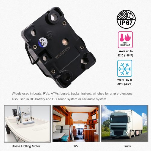 T Tocas 3/8" Studs 200 Amp Circuit Breaker with Manual Reset for Automotive RV Marine Car Audio Solar Battery System 12V - 48V DC | Waterproof IP67,Surface Mount, 200A