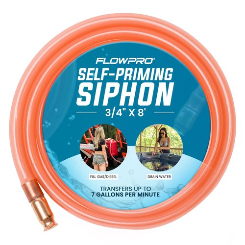 Self-Priming Shaker Gas, Fuel, Oil, Water Siphon 3/4” x 8' | Wake Boat, Pontoon, PWC, Jet Ski, Hot Tub, Cold Plunge, Trough, Livestock, Multi-Purpose | Industrial Grade Tubing Hose | 7 Gallons/Minute