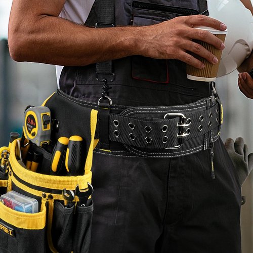 Padded Tool Belt,4-Inch Heavy Duty Tool Belts for Men with 5 Suspenders Ring,Work Belts for Electrician,Carpenter,Construction,Utility Belt,Adjustable Waist 34''-47''(Pouch not Included)