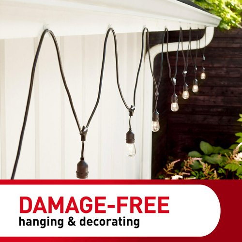 Command Outdoor Light Clips, 4 Pack of 16 Clear Clips and 20 Command Strips, Damage Free Hanging Light Clips with Adhesive Strips, Wall Clips for Hanging Outdoor Lights and Cables Outside
